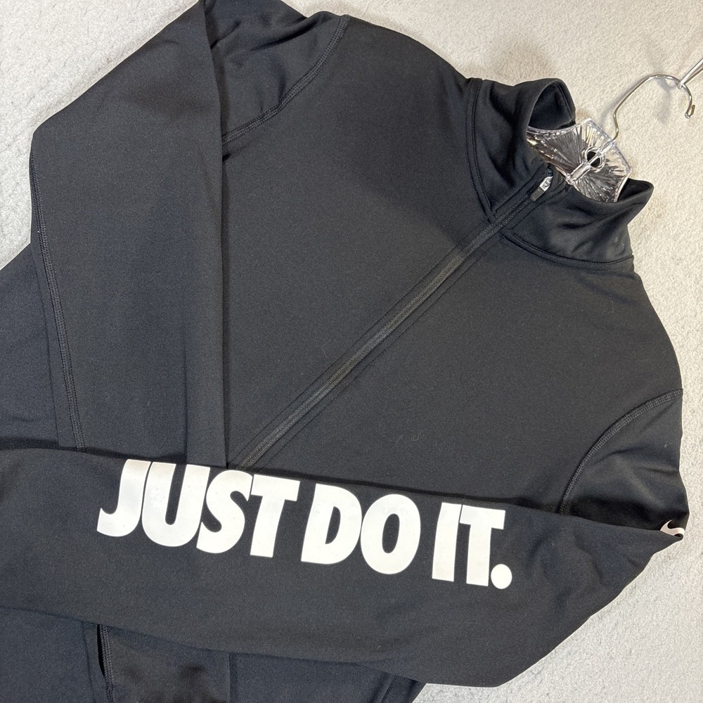 Nike Dri-FIT Women's Black 1/4 Zip Running Pullover Large | Just Do It Sleeve